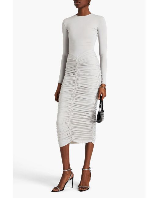 Alex Perry White Ruched Stretch-jersey Midi Dress
