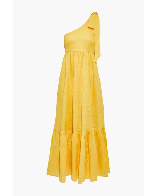 Zimmermann Yellow Juliette One-shoulder Bow-detailed Linen Maxi Dress