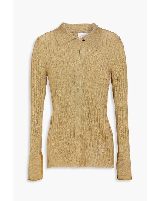 Victoria Beckham Yellow Ribbed Lamé Polo Sweater