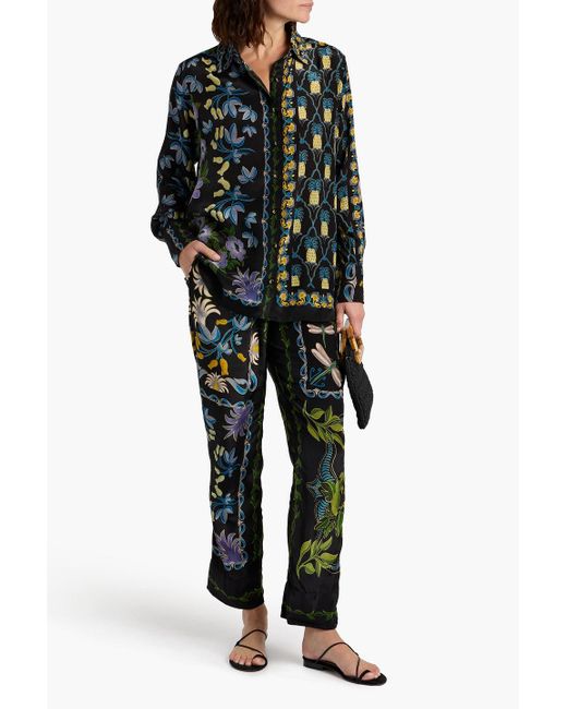 Farm Rio Green Printed Satin Shirt