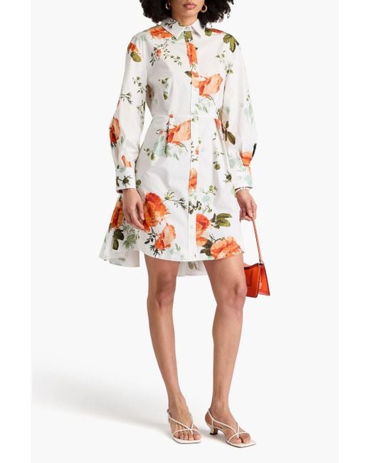 Erdem Gray Cavendish plissiertes hemdkleid aus baumwollpopeline mit floralem print