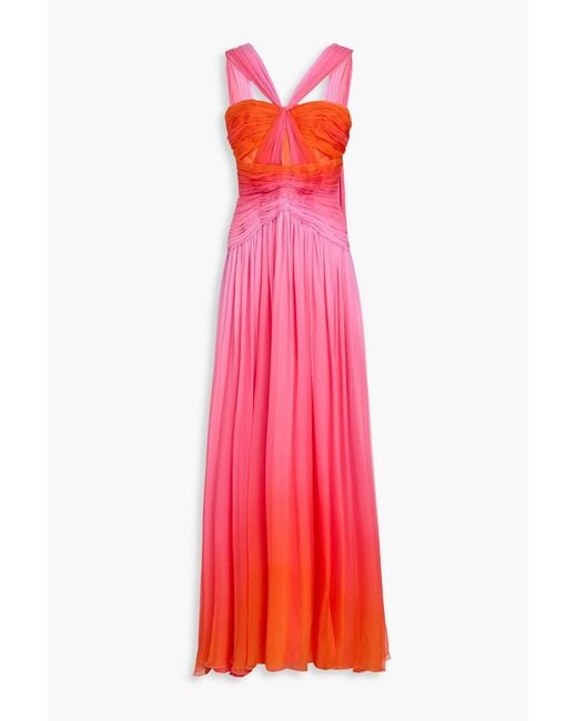 Zuhair Murad Red Dégradé Plissé-Voile Gown