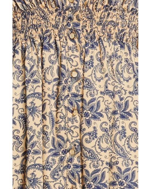 Sandro Natural Gathered Paisley-print Twill Midi Dress