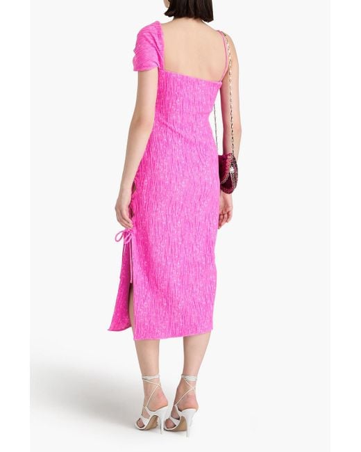 Stine Goya Pink Sgannete One-Shoulder Cotton-Blend Jacquard Midi Dress