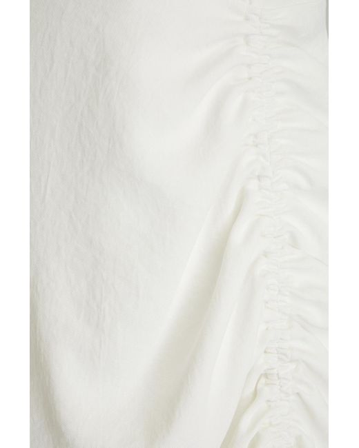 Sandro White Wrap-effect Ruched Piqué Mini Dress