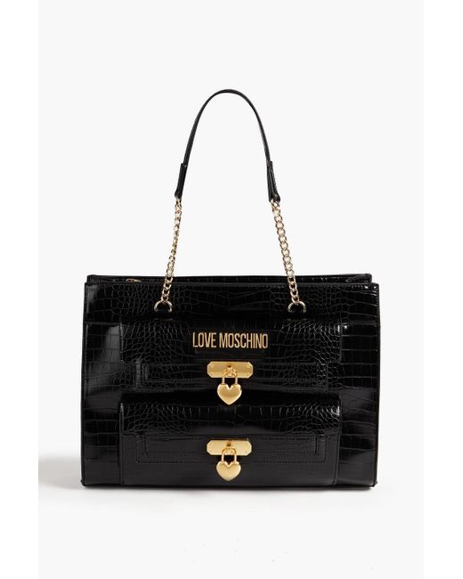 Love Moschino Black Faux Croc-effect Leather Tote