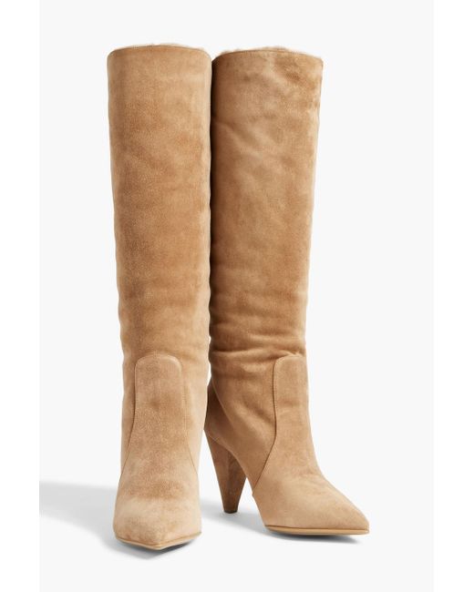 Gianvito Rossi Brown Faux Shearling-lined Suede Knee Boots