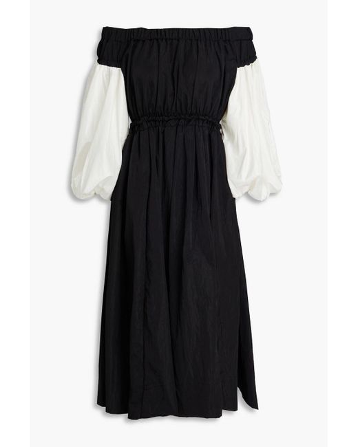 Rejina Pyo Black Lydia Off-the-shoulder Silk-satin And Taffeta Midi Dress