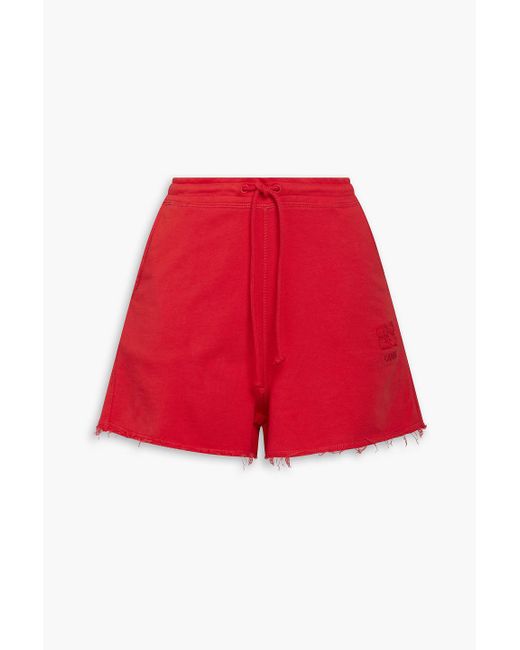 Ganni Red Appliquéd French Cotton-terry Shorts