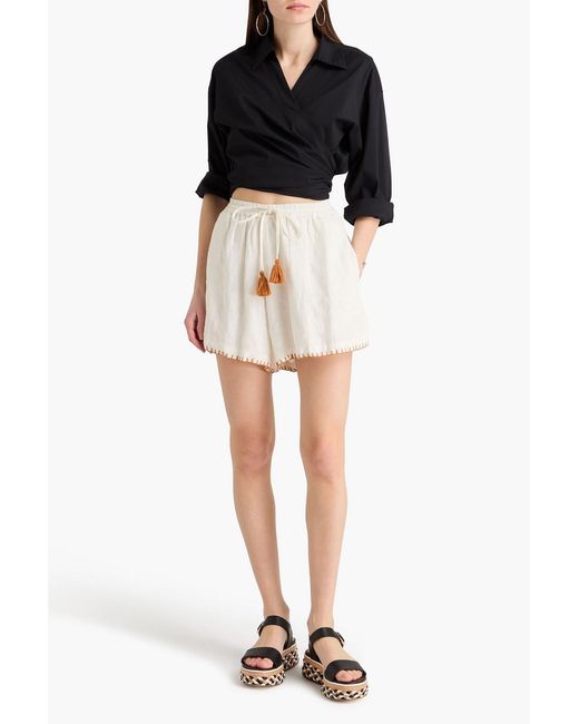 HANNAH Natural Tasseled Linen Shorts
