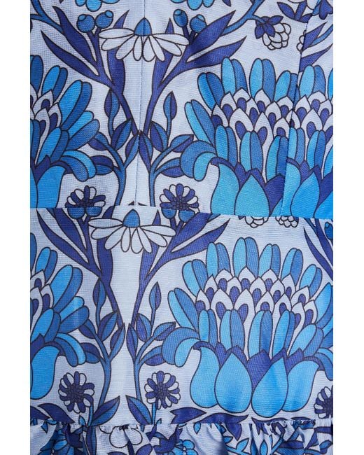 Sandro Blue Tiered Floral-print Linen-blend Gauze Mini Dress