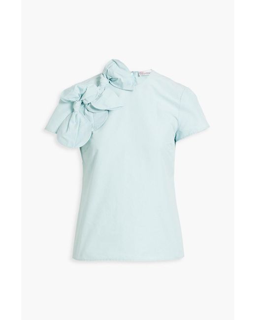 RED Valentino Blue Bow-detailed Cotton-blend Poplin Top
