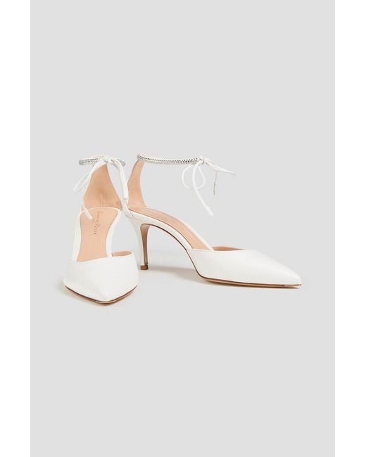 Gianvito Rossi White Montecarlo D'Orsay Crystal-Embellished Leather Pumps