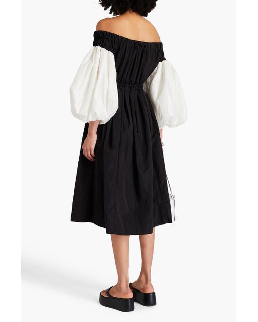 Rejina Pyo Black Lydia Off-the-shoulder Silk-satin And Taffeta Midi Dress