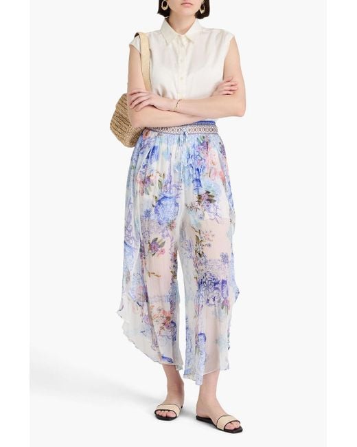 Camilla Blue Printed Silk-crepon Culottes