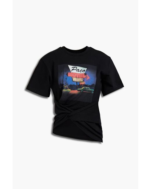 Paco Rabanne Black Twist-front Printed Cotton-jersey T-shirt