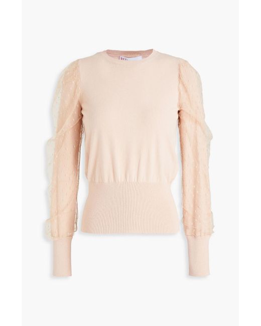 RED Valentino White Point D'esprit-paneled Stretch-knit Sweater
