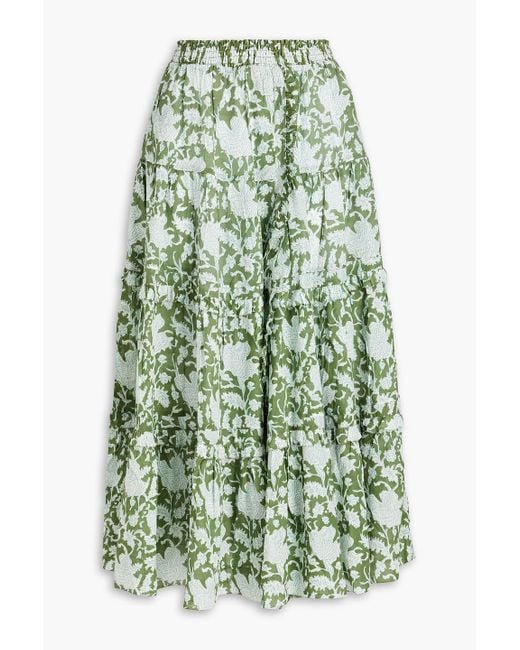 Maje Green Midirock aus baumwoll-voile mit floralem print und wickeleffekt