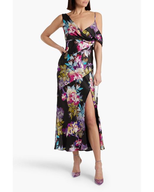 Nicholas White Draped Floral-print Satin-crepe Midi Dress
