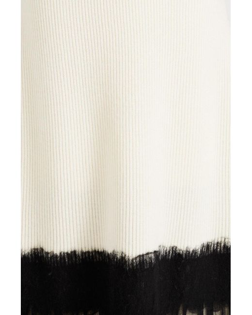 Joseph White Lace-paneled Ribbed Wool Midi Dress