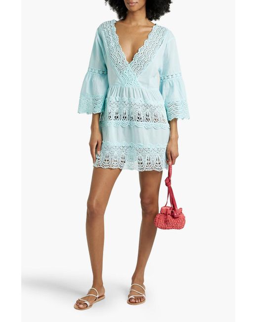 Melissa Odabash Blue Vanessa Crocheted Lace And Cotton-voile Mini Dress