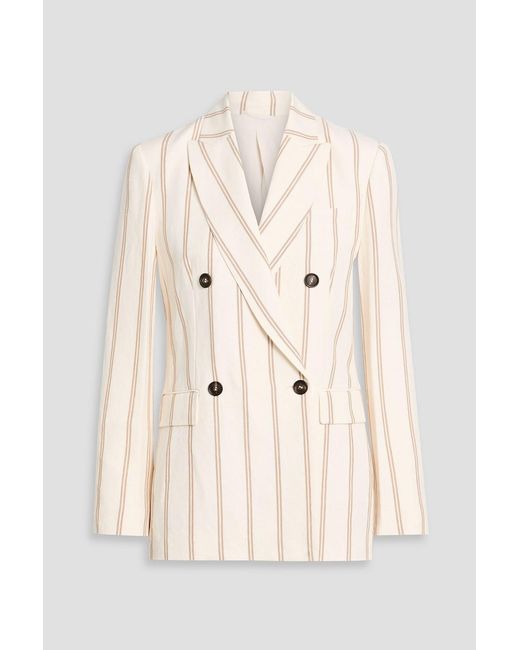 Brunello Cucinelli Natural Double-Breasted Striped Linen And Cotton-Blend Blazer