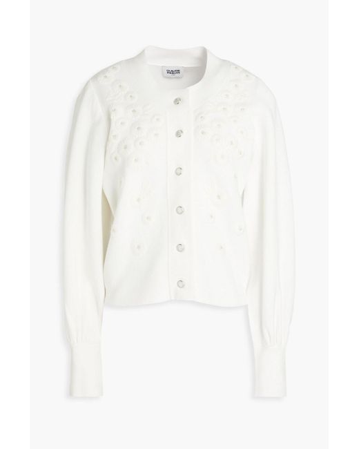 Claudie Pierlot White Mareina Bead-embellished Jacquard-knit Cardigan