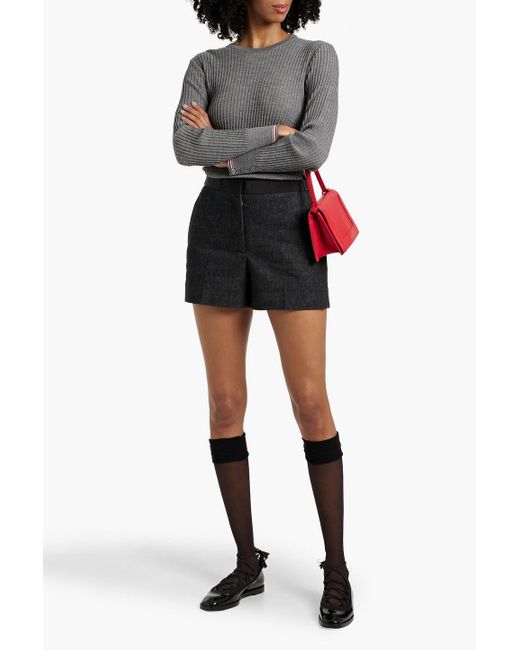 Thom Browne White Grosgrain-Trimmed Denim Shorts