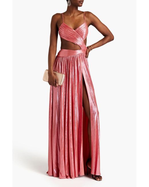 retroféte Red Aglaia Cutout Metallic Jersey Maxi Dress