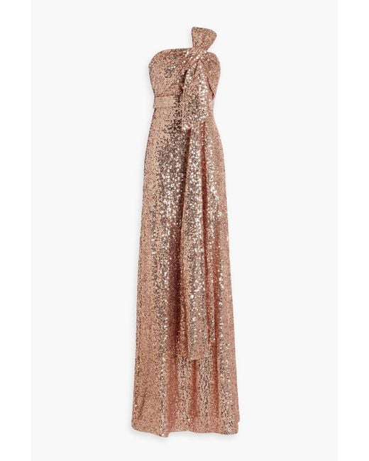 Badgley Mischka Natural Strapless Sequined Tulle Gown