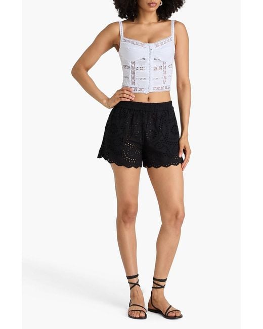 Charo Ruiz White Guipure Lace-Trimmed Cotton-Blend Poplin Bustier Top