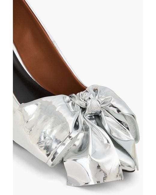 Maje White Bow-detailed Mirrored-leather Pumps