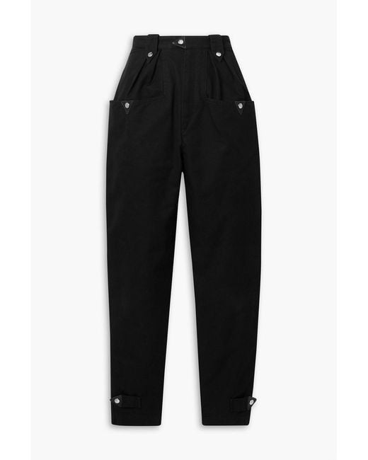 Isabel Marant Black Pulcie Suede-trimmed Cotton Tapered Pants