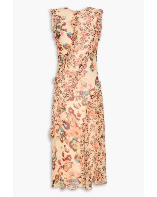 Ulla Johnson Natural Avrelie Ruffled Floral-print Silk-georgette Midi Dress