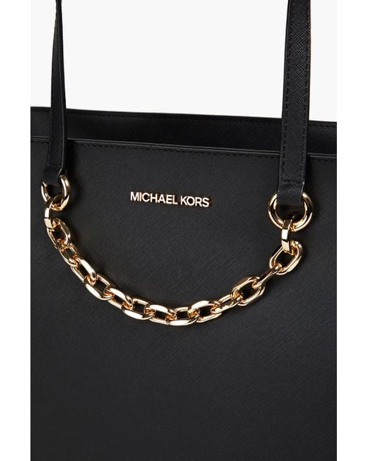 MICHAEL Michael Kors Black Jet Set Chain-embellished Faux Textured-leather Tote