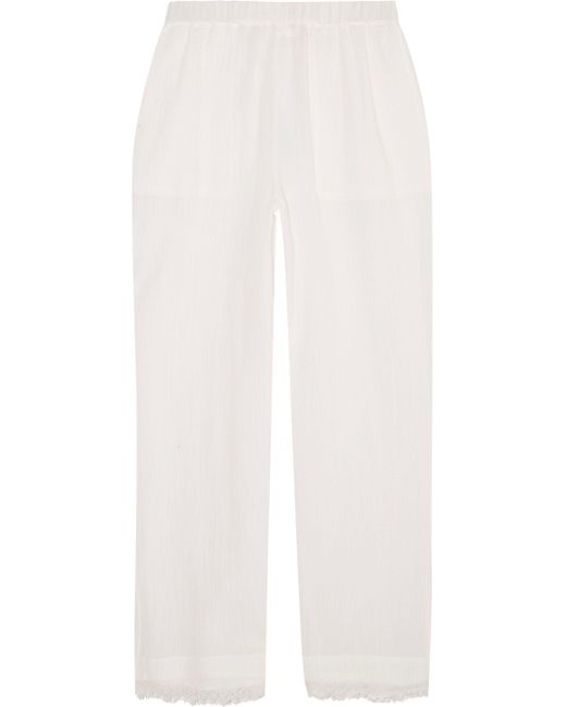 Skin Cropped Lace-trimmed Crinkled Cotton-gauze Pajama Pants White