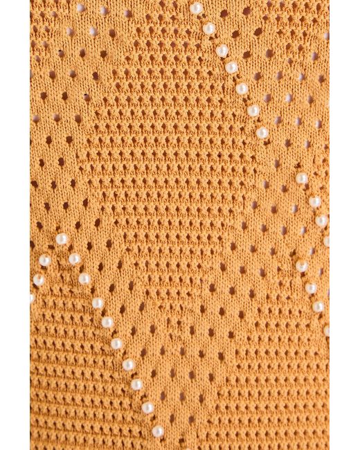 Sandro Orange Faux Pearl-Embellished Pointelle-Knit Mini Dress