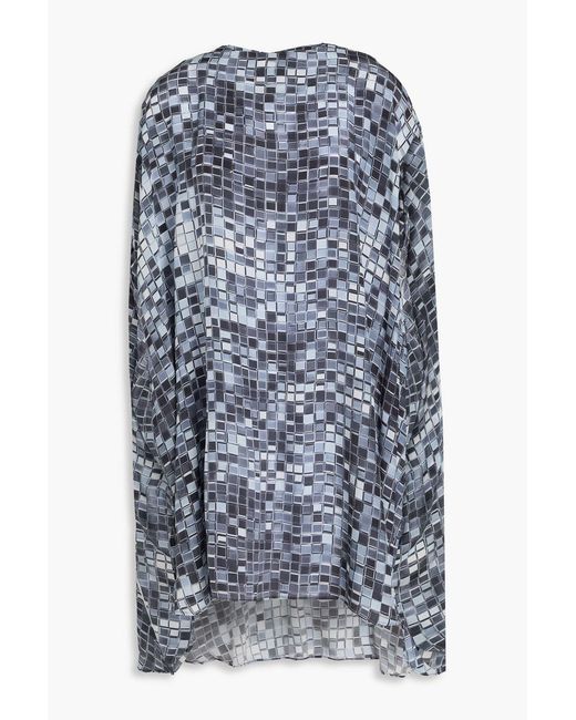 Farm Rio Blue Cape-effect Printed Crepe De Chine Mini Dress