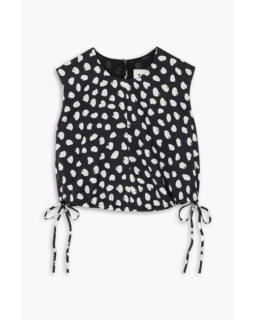 TOVE Black Cecily Cropped Tie-Detailed Polka-Dot Silk Crepe De Chine Top