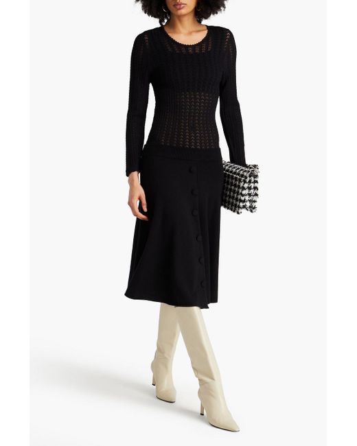 Dolce & Gabbana Black Ribbed And Crochet-knit Cashmere-blend Midi Dress