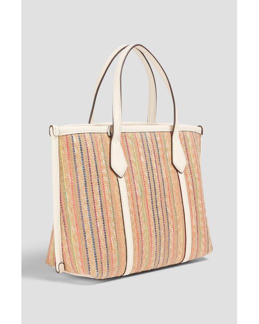 Tory Burch Natural Perry Small Leather-trimmed Striped Jute Tote