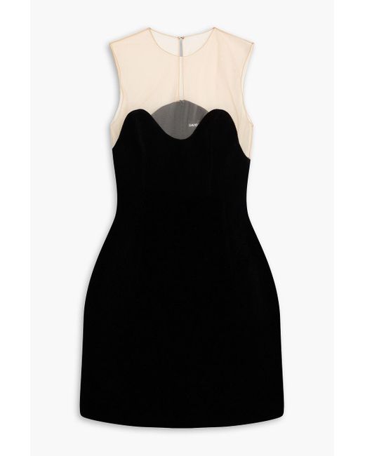 David Koma Black Tulle-Paneled Velvet Mini Dress