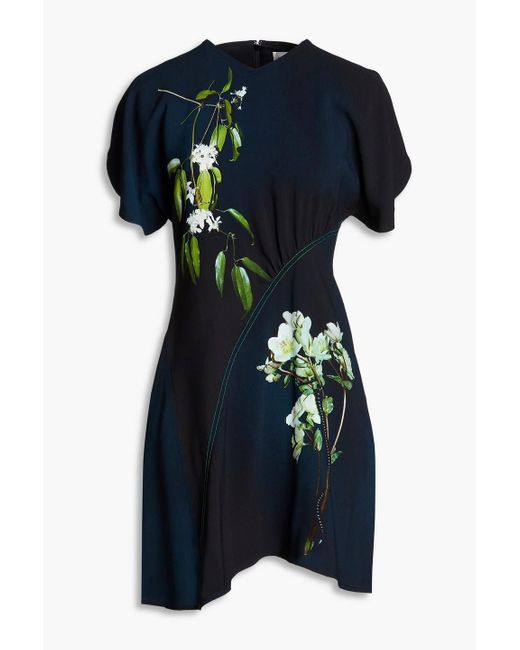 Victoria Beckham Blue Floral-print Crepe Mini Dress