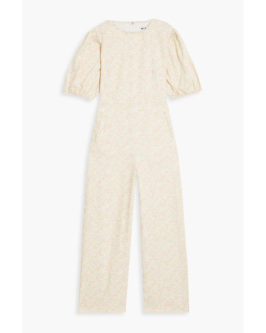 Rixo White Ainsley Cropped Floral-print Denim Jumpsuit