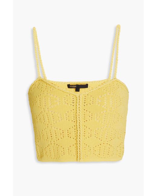 Maje Yellow Cropped Pointelle-knit Cotton-blend Top
