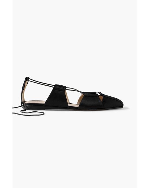 Le Monde Beryl Black Greek Lace-Up Silk-Satin Ballet Flats