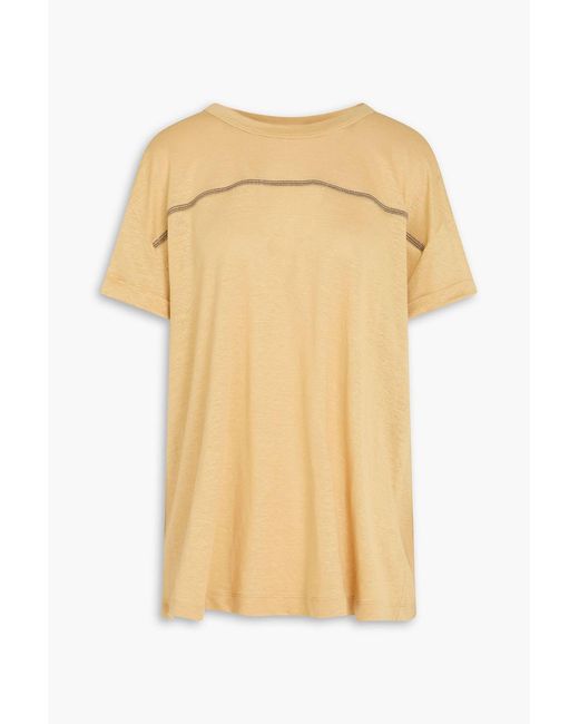 Brunello Cucinelli Natural Bead-Embellished Linen And Silk-Blend Jersey Top
