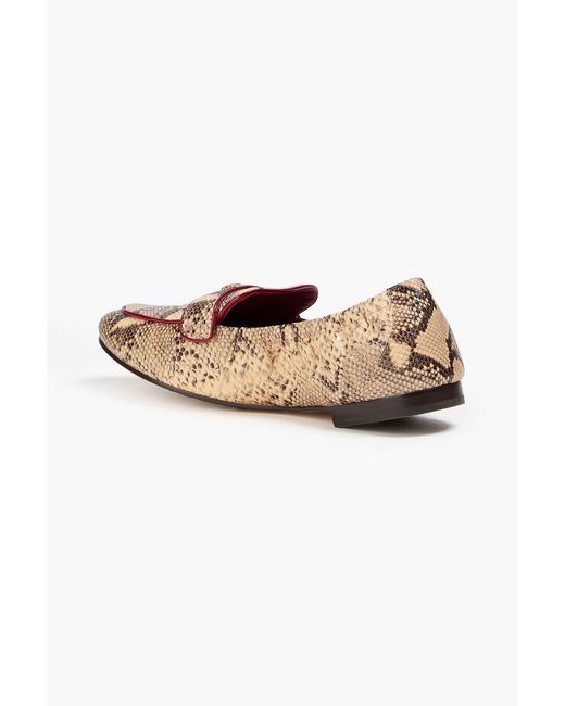 Tory Burch White Embellished Snake-Effect Leather Loafers