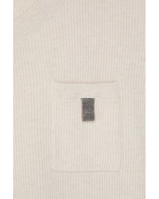 Brunello Cucinelli Natural Bead-Embellished Ribbed Cotton Sweater