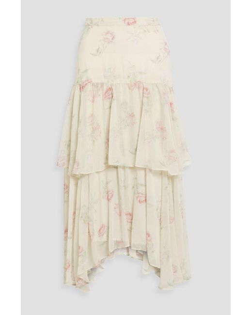 LoveShackFancy Natural Alex Ruffled Floral-print Georgette Midi Skirt